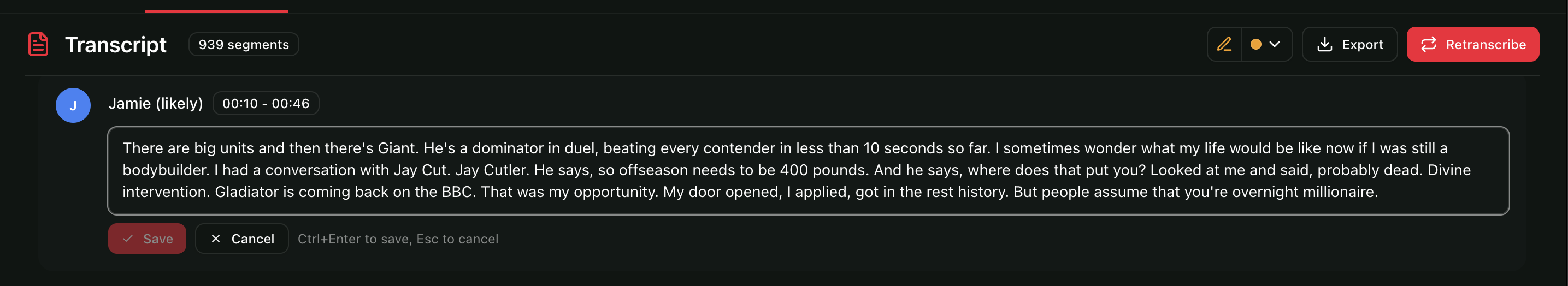 Edit transcript in PodCut