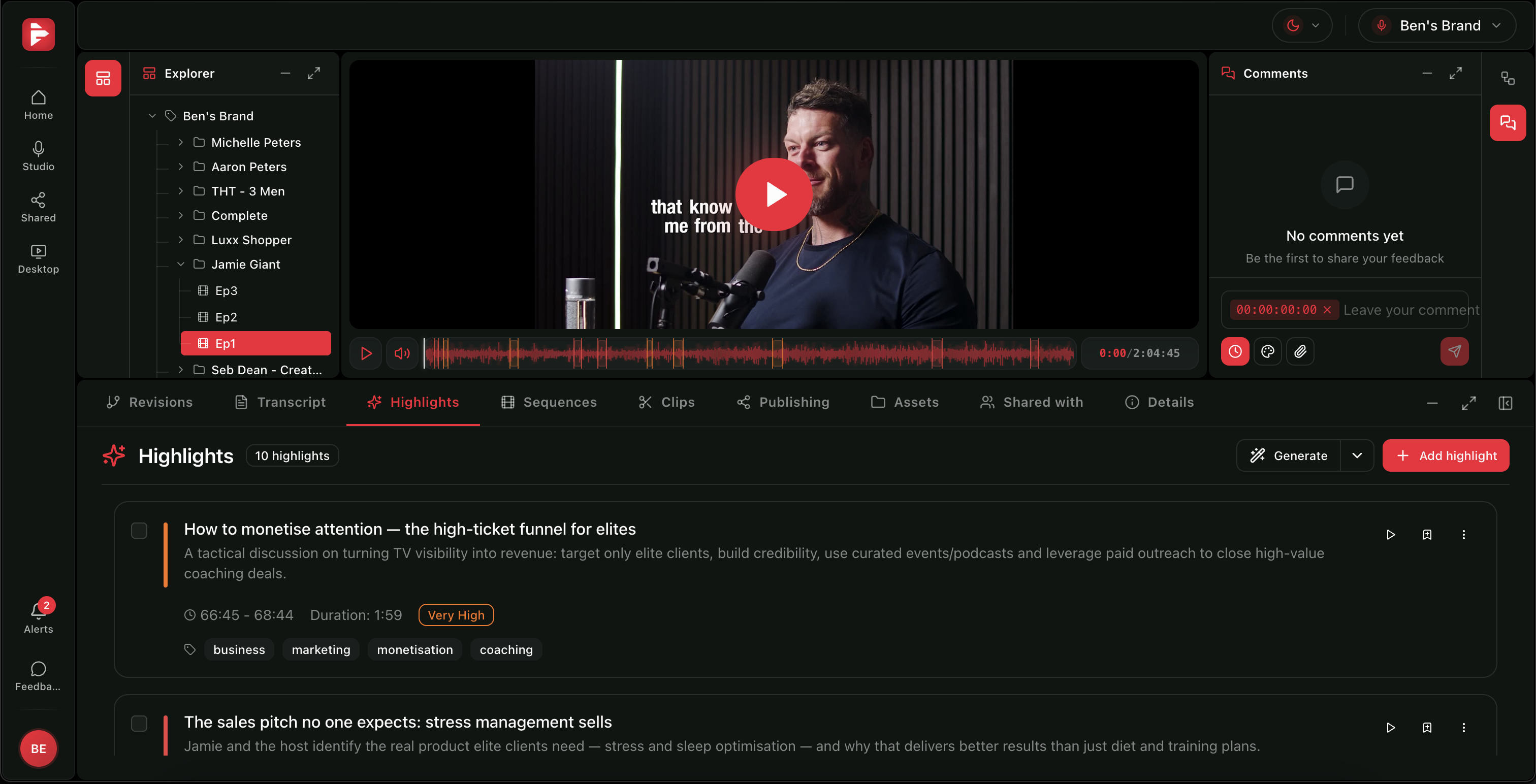 PodCut AI-generated highlights