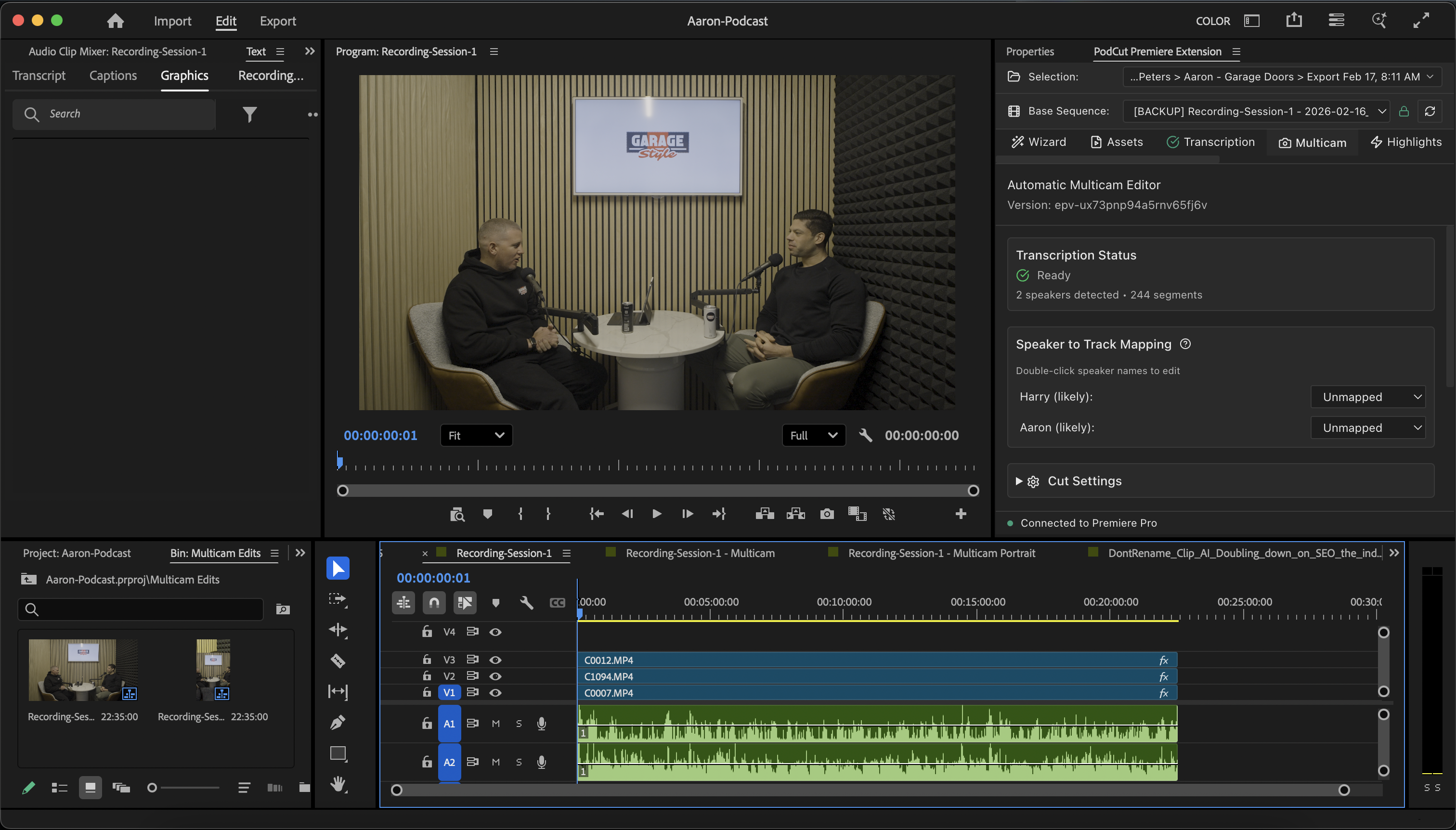 Add raw files — cameras and audio